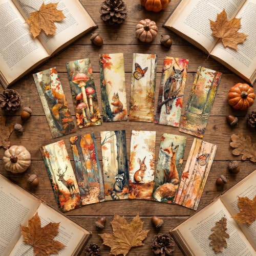 Fall Bookmarks Gifts for Women - 120 Pcs Autumn Forest Animal Bookmark Paper Maple Leaf Fox Butterfly Page Book Marks for Book Lovers Harvest Office School Thanksgiving Party Favors - color: Fall Forest Animal