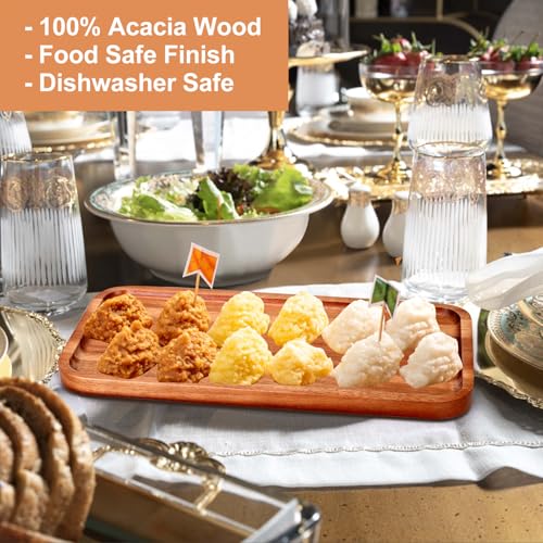 Small Wooden Platter Mini Charcuterie Boards Rectangle Acacia Wood Serving Trays Decorative Cheese Board Cake Appetizer Plates for Party, Home Decor, Food Dish Fruit Dessert Snack Tray,11"X5.5" - size: 11" × 5.5" × 0.6"