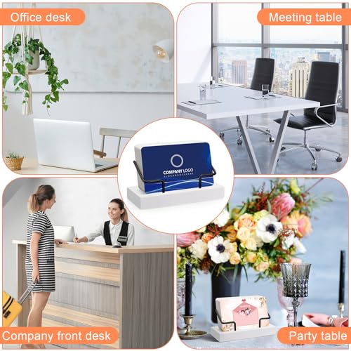 Amyhill 2 Pieces Wood Business Card Holder for Desk,White, Black - color: White, Black