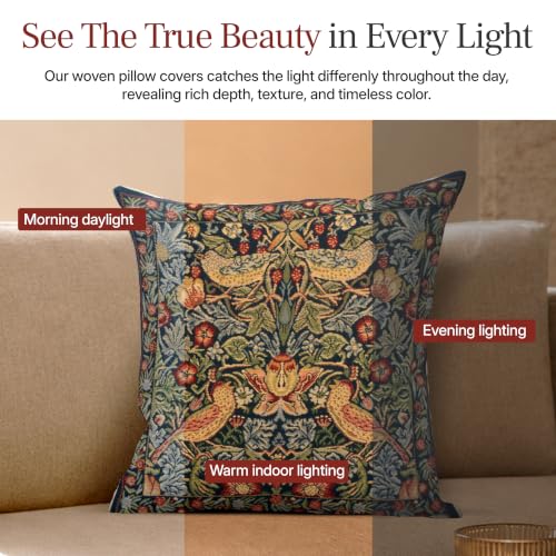 William Morris Strawberry Blue Tapestry Throw Pillow Cover 16 x 16 in - color: Strawberry Blue