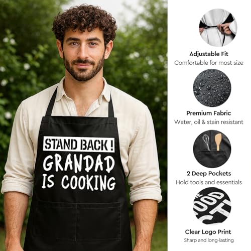 Funny Black Grill Apron with Pockets for Man,Dad,Husband,Father in Law,Chef Daddy Grilling Apron BBQ Cooking Gifts - color: Grandpa Apron-1