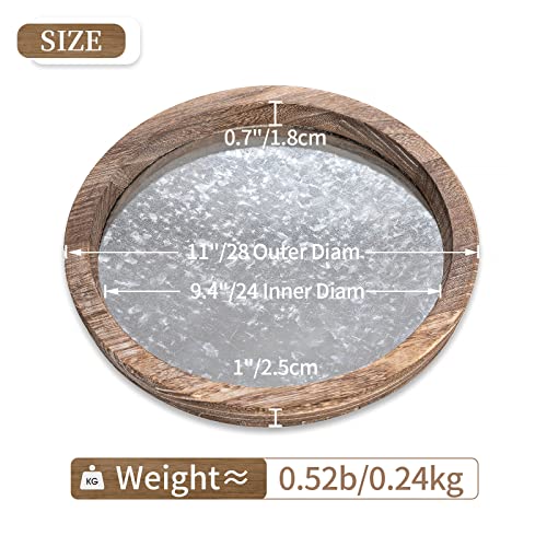 Hanobe Round Wood Decorative Tray: Rustic Wooden Tray for Coffee Table Farmhouse Centerpiece Mirror Candle Holder Vintage Mirrored Bar Plate Ottoman Topper for Home Decor Bathroom Kitchen - color: Distressed Mirror