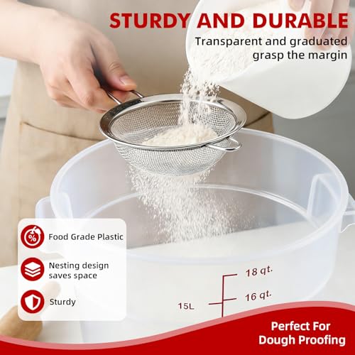 2 Pack Square Food Storage Container With Lid,12-22 Quart Commercial Storage Box With Scale & Handle,Cake Making,Dough Marinating Meat,Kitchen Supplies (polypropylene, Round 18 Quart) - color: Polypropylene, size: Round-16 Quart