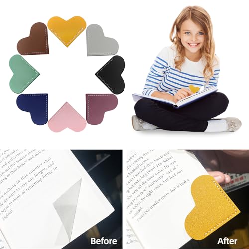 8Pcs Leather Heart Bookmarks for Women Corner Book Marks for Book Lovers - style: 8 PCS