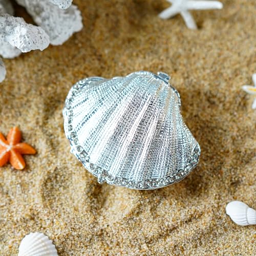 YU FENG Seashell Trinket Box Mussel Jewelry Ring Holder Coastal Decor - color: shell-silver