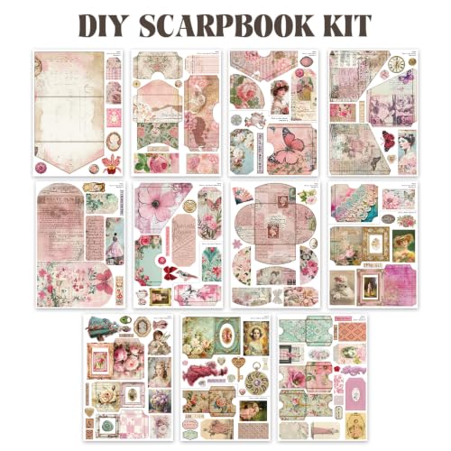 ZHIJIANHZ Junk Journal Kit Pink Romantic Ephemera Set for Scrapbooking - color: Reverie_Romance