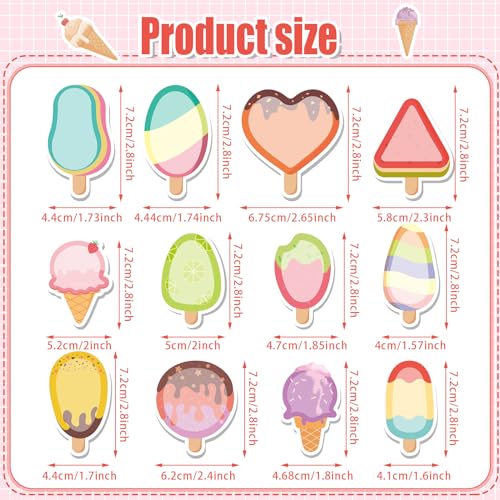 Yinder 24 Pads Ice Cream Sticky Notes Cute Kawaii Cartoon Self Adhesive - color: Multicolor, size: Ice Cream