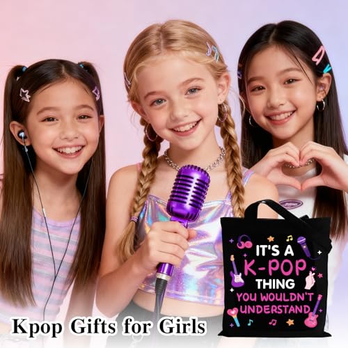 Kpop Canvas Tote Bag for Girls Women, College Dorm Essentials for Girls, Kpop Merch, K-Pop Gifts for K Pop Fan Lover, Korean Drama Tote Bag for Women, Music Gifts for Music Lovers, KPOP Birthday Decor