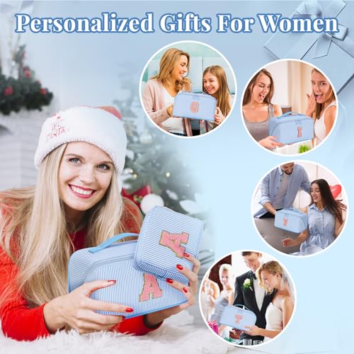 Bagmoly Personalized Gift Initial Makeup Bag for Women Teen Girls, Blue L - color: Blue, size: Standard