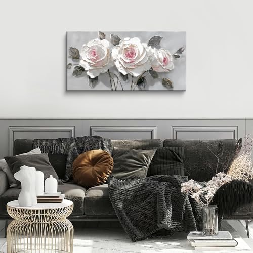 Modern White Pink Rose Canvas Wall Art Decor for Living Room 20" X 40" - color: LAI-13J, size: 40"L x 20"W