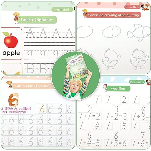 CosyCorner Magical Handwriting Workbooks Handwriting Practice Magic Copybook, Handwriting Aid Magic Pen Reusable Copybook Grooves Template Design for Children(4 Books, 10.2×7.2 in)