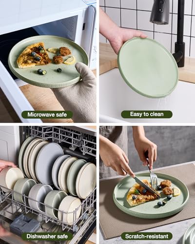 Famiware Star Stoneware Dinnerware Sets for 8, Reactive Glaze Plates, Bowls - color: Matte Sage Green