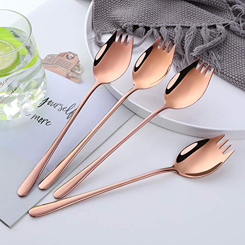 Buyer Star Rose Gold Sporks 2 in 1 Spoons Forks 5 Pieces Stainless Steel Reusable Metal Korean Soup Dinner Spoons Camping Flatware - color: Rose Gold