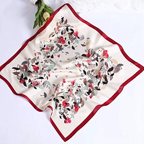 ANDANTINO 100% Mulberry Silk Scarf -21” Square Neckerchief with Gift Packed - color: Beige Red
