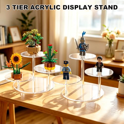 3 Tier Acrylic Display Stand, Clear Display Risers for LEGO Botanicals & Mini Figures, Tabletop Display Shelf for Perfume, Jewelry, Flowers, Collectibles, and Cake – Crystal Clear, Sturdy - color: 3 Tier