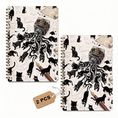 2 Pcs Funny Ink Cat A5 Spiral Notebook Journal Cute Cats Gifts for Women - color: Multicolour 0176