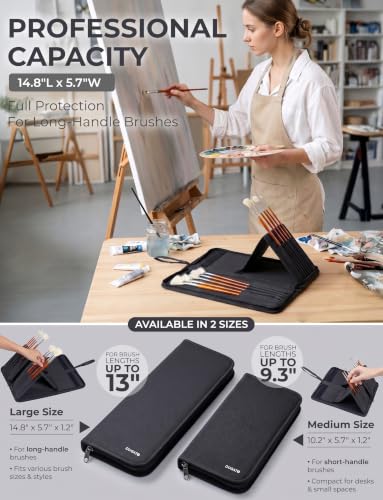 DUGATO Long Brush Holder & Organizer, Canvas Case 5.7 x 14.8 in, Black - color: Black, size: Large 5.7x14.8 inches