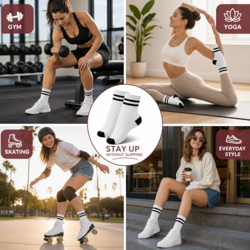 Forever Bambe Mini Crew Socks for Women 4-Pack Cushioned Bottom Retro Striped Socks - Athletic Women's Short Calf Sock - color: 3 - Cool White