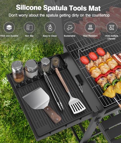 Silicone Grill Mat for Blackstone Griddle Accessories, 8-Slot Tool Mat - color: Black 2-pack