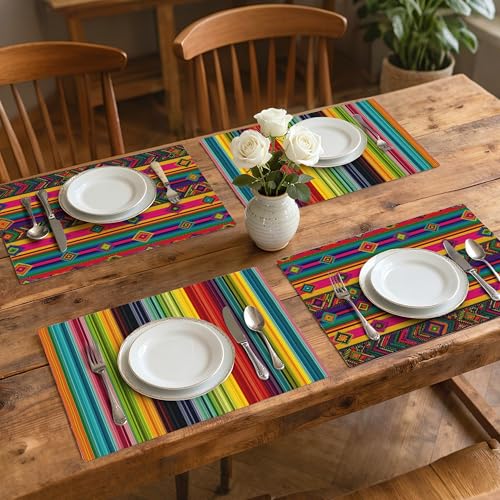 Mexican Stripes Table Placemats Set of 4 Place Mats Linen Wipeable Placemats Waterproof Rectangle Table Mat for Kitchen Dining Dinner 18 X 12 Inch - color: Mexican Stripes
