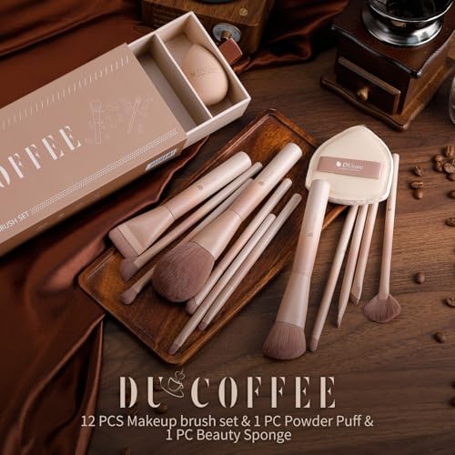 DUcare 14pcs Makeup Brushes Set,12Pcs Makeup Brush set with 2pcs Makeup Sponges Foundation Blending Face Powder Blush Eye Shadows Brushes - color: 12pcs
