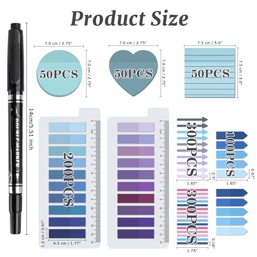 1450 Sheets Transparent Sticky Notes, 3 x 3 inch Aesthetic Clear Lined Sticky Notes with Pen, Gradient Color Waterproof Self-Adhesive Annotation Tabs for Bible Journaling (Blue & Purple) - color: Blue & Purple