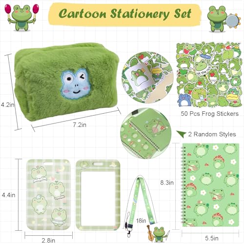 462Pcs Cute Frog Stationery Set, Kawaii Office Supplies Includes Fun Pencil Case Gel Ink Pens, Cartoon Sticky Notes Mini Notebooks Stickers Card Case As Bulk Party Gifts for Girls(Frog) - style: Frog