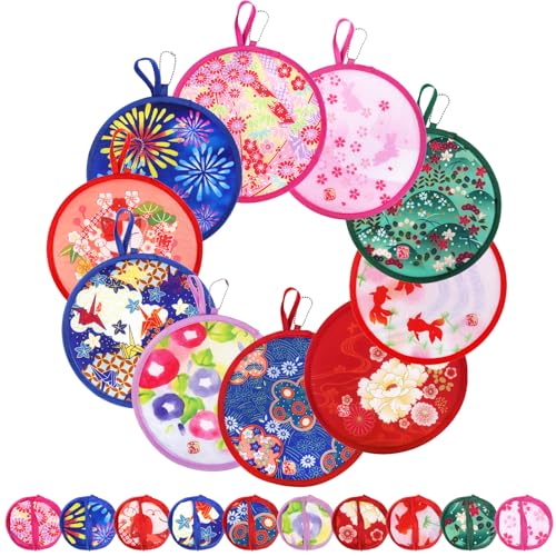 10 Pieces Japanese Foldable Fan, Handheld Compact Cooling Fans - size: 8 inches (open), 3 inches (folded)