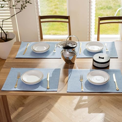 Demetex Blue Placemats Set of 4 Heat Resistant Place Mats Linen Cloth Placemat Dining Table Mats for Kitchen Plate Tables, Blue - color: Blue, size: Placemats set of 4