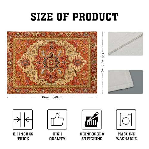 Giwawa Boho Ethnic Placemats Set of 4 Vintage Orange Brown Retro Flower Decorative Linen Table Place Mats 12"x18" Rustic Country Style Floral Place Mats Heat Resistance for Kitchen Dining Farmhouse - color: Boho Ethnic