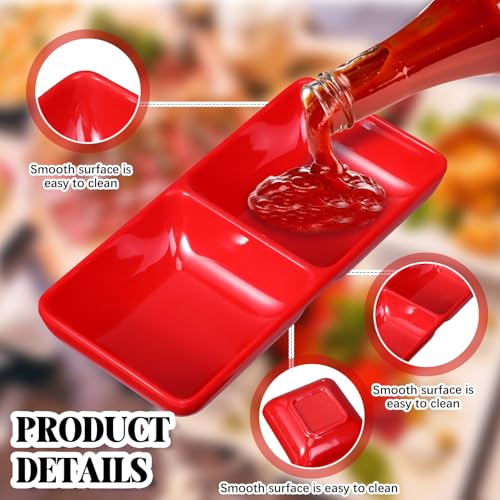 Gejoy 12 Pcs Dual Dipping Sauce Bowls Soy Sauce Dish Bowls, Red - color: Red