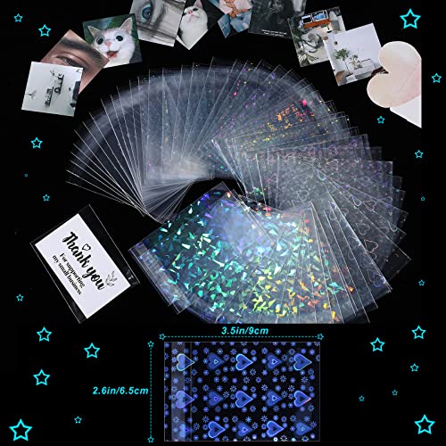 Tinlade 200 Pcs Laser Flashing Kpop Holographic Photo Card Sleeves