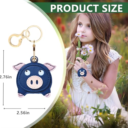 BORKUANA PU Leather Keychain holder Protective Case Compatible with AirTag - color: Blue Pig