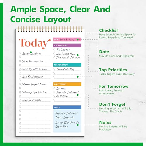 To Do List Notepad, Daily Planner Notebook with 52 Tear-off Sheets, Undated Writing Organizer for Daily Tasks and Goal, Coiled Task Track Checklist Productivity Pad for Office, Classroom, Home, School - color: Colorful