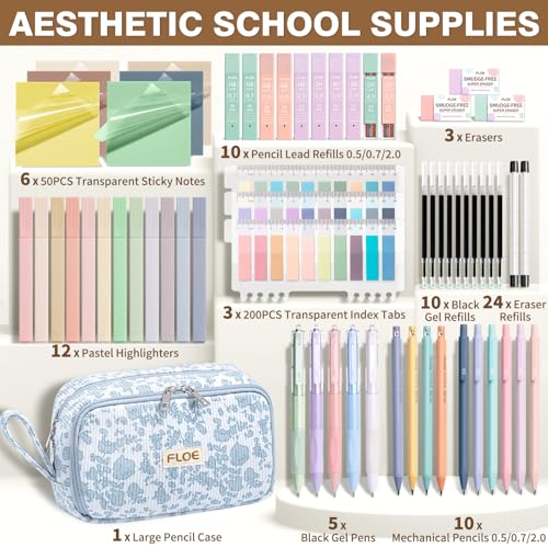 62PCS Aesthetic School Supplies Cute Back to School Supplies Stationary Set - color: Blue Floral