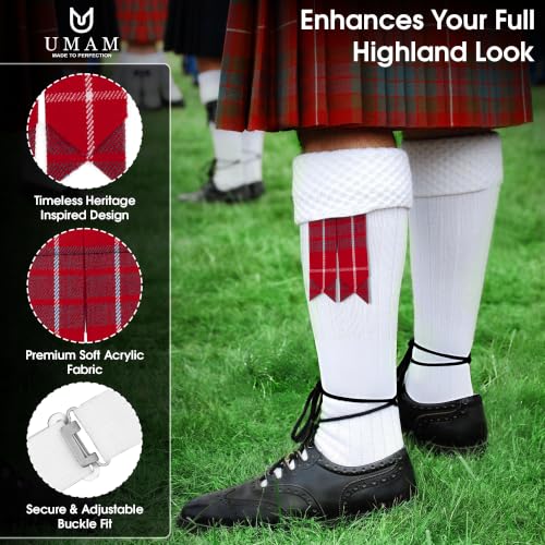 Kilt Flashes for Men with Heavy Buckle Adjusters, Plain & Tartan Kilt Sock Flashes. - color: Hamilton Red