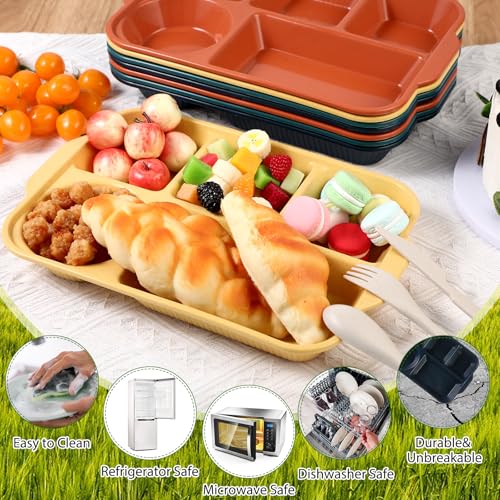 Pinkunn 8 Pcs 13'' Divided Plates for Adults Wheat Straw, Bright - color: Bright