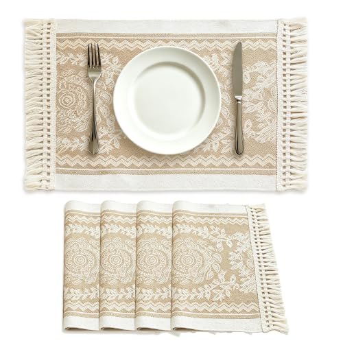 Boho Woven Placemats Set of 4, 14x18 Inch Heat Resistant Dinner Mats - color: Coffee Hh
