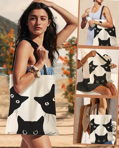 Miss Adola Canvas Tote Bag for Women with Inner Pocket - color: Three Black Cat
