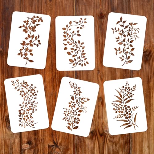 6Pcs Vine Leaves Wall Stencil Templates 11.7 x 8.3 Inch Reusable Plastic Plant Art Stencils for Painting on Wood Wall Floor Tile Fabric Glass Furniture, Flower DIY Home Decor Or Craft Stencil - style: Vine B