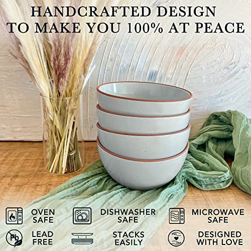 Mora Ceramic Bowls For Kitchen, 28oz - Bowl Set of 4 - For Cereal, Salad, Pasta, Soup, Dessert, Serving etc - Dishwasher, Microwave, and Oven Safe - For Breakfast, Lunch and Dinner - Vanilla & Grey - color: Vanilla & Earl Grey