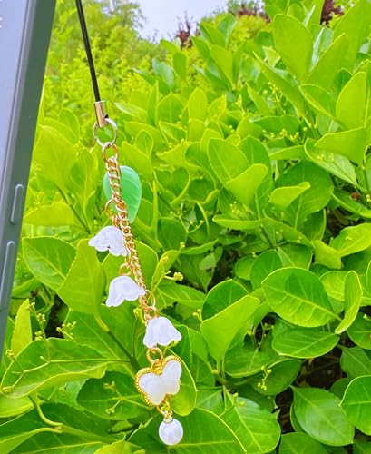 Phone Charms with Lily of the Valley & Butterfly Aesthetic Y2K Cell Phone Charms Strap Accessories for Bag Keychain Airpods Camera Pendants Decor for Women - color: White-Lily of the Valley
