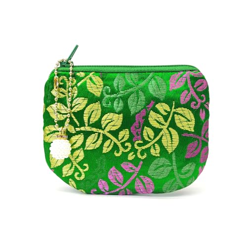 Handmade Women Coin Purse Brocade Zipper Wallet Rosary Pouch Silk Jewelry Bag - GreenPro - color: GreenPro