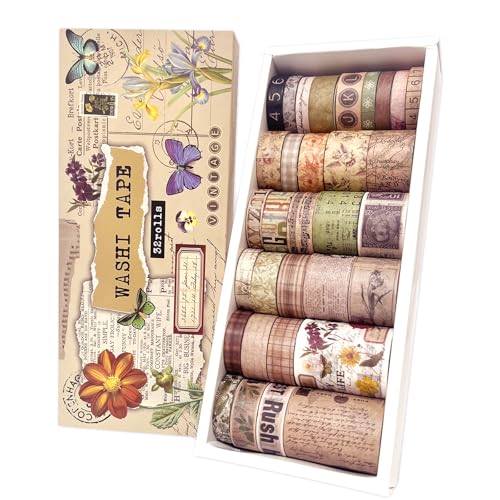32 Rolls Vintage Rainbow Washi Tape Set Aesthetic Decorative scrapbook Tape - color: Brown vintage