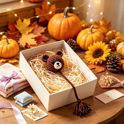 Fall Crochet Bear Bookmarks for Women Bear Book Marks for Reading Gifts - color: Brown