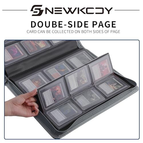 Snekdy Top loader Binder, 9 Pockets Top Loader，Holds 360 Top Loaders cards, Card binder with Sleeves for card in 3 x 4 inches color smooth Zipper PU Leather (Light Grey) - color: Light Grey