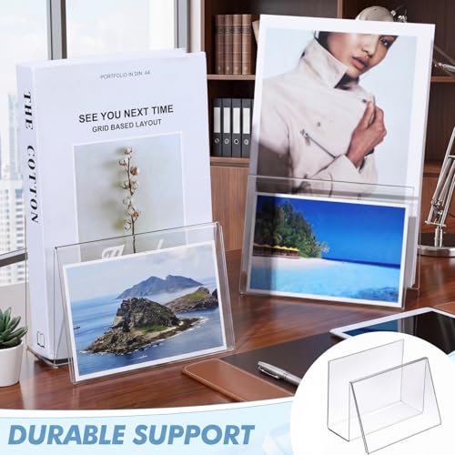 Vicenpal 4 Pcs Clear Acrylic Postcard Holder Stand, Office Home School