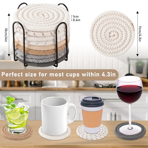 OIAHOMY 10 Pcs Drink Coasters with Holder, Boho Cotton Woven Coaster Set, Absorbent Coaster Protection for Various Cups, Ideal for Coffee Tables Home Decor and Gift, 4.3 Inches,Mixed Yellow - color: Mixed Yellow, size: 10Pcs