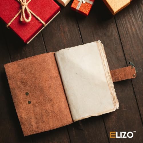 ELIZO Vintage Leather Bound Journal for Men & Women, Book of Shadows Grimoire Journal, Antique Lock Closure-200 Handmade Deckle Edge Pages Genuine Leather Sketchbook Notebook, Teak Brown, 4X6 inches - size: 4x6 (Lock Closure)