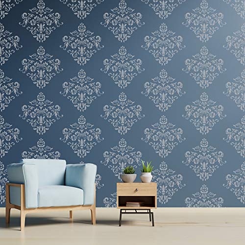 NAKLEO Reusable Plastic Wall Stencil - 43x64cm / 17" x 25" - Damask Ornament Orient - Large Wallpaper Pattern Painting DIY Art Craft Template - Fabric Furniture Wood Canvas - color: Semi Transparent Stencil, size: 17" x 25"